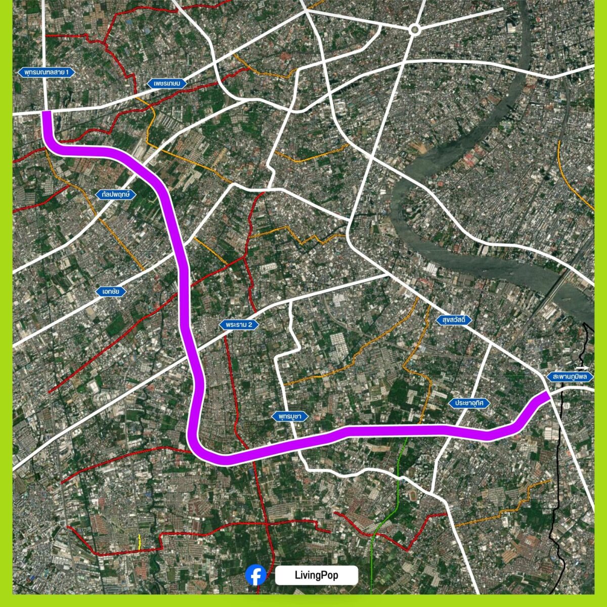 แผนที่ภาพรวมแนวถนนสาย ฉ.4 พุทธมณฑลสาย 1 ถึงวงแหวนอุตสาหกรรม