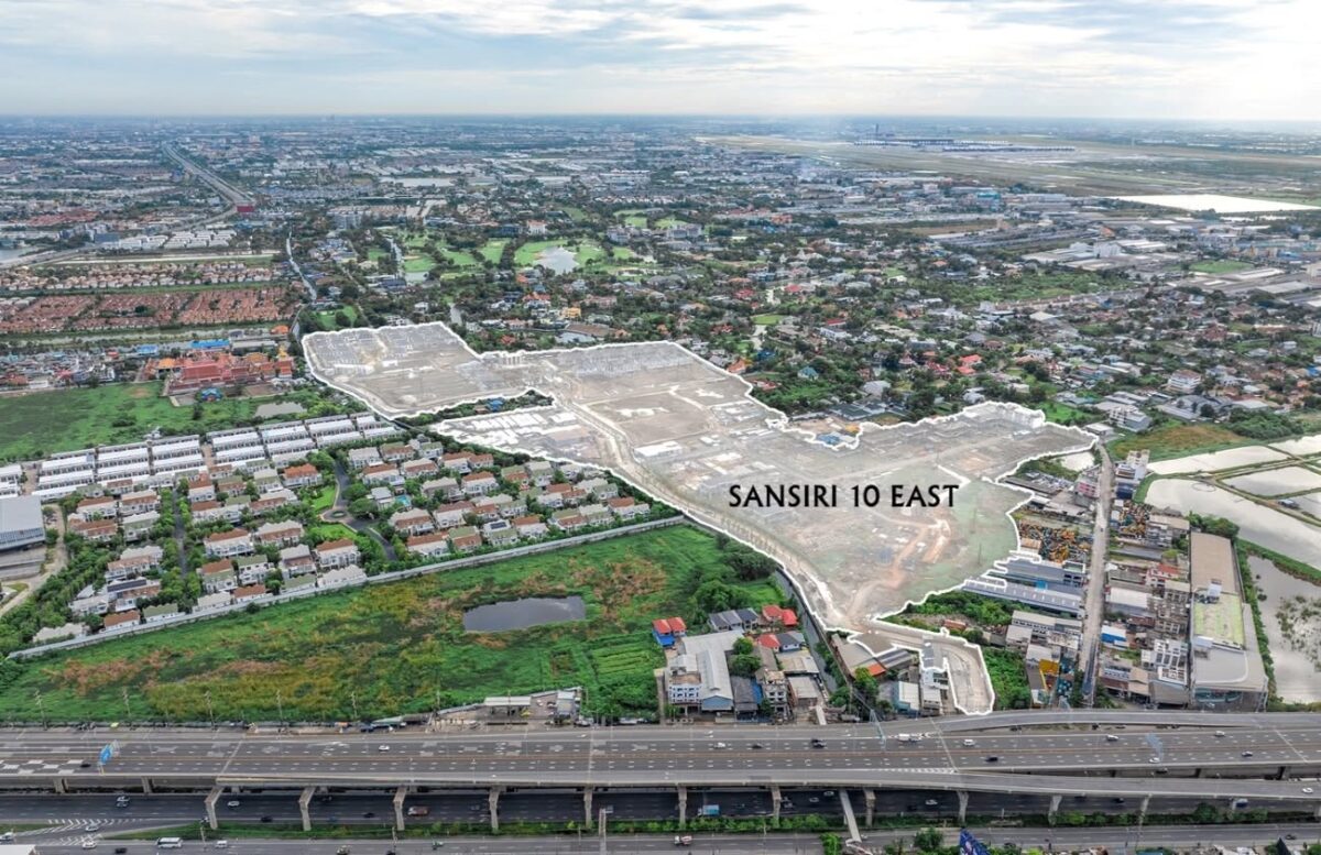 ภาพมุมสูงที่ดินโครงการ Sansiri 10 East ริมถนนบางนา-ตราด กม.10