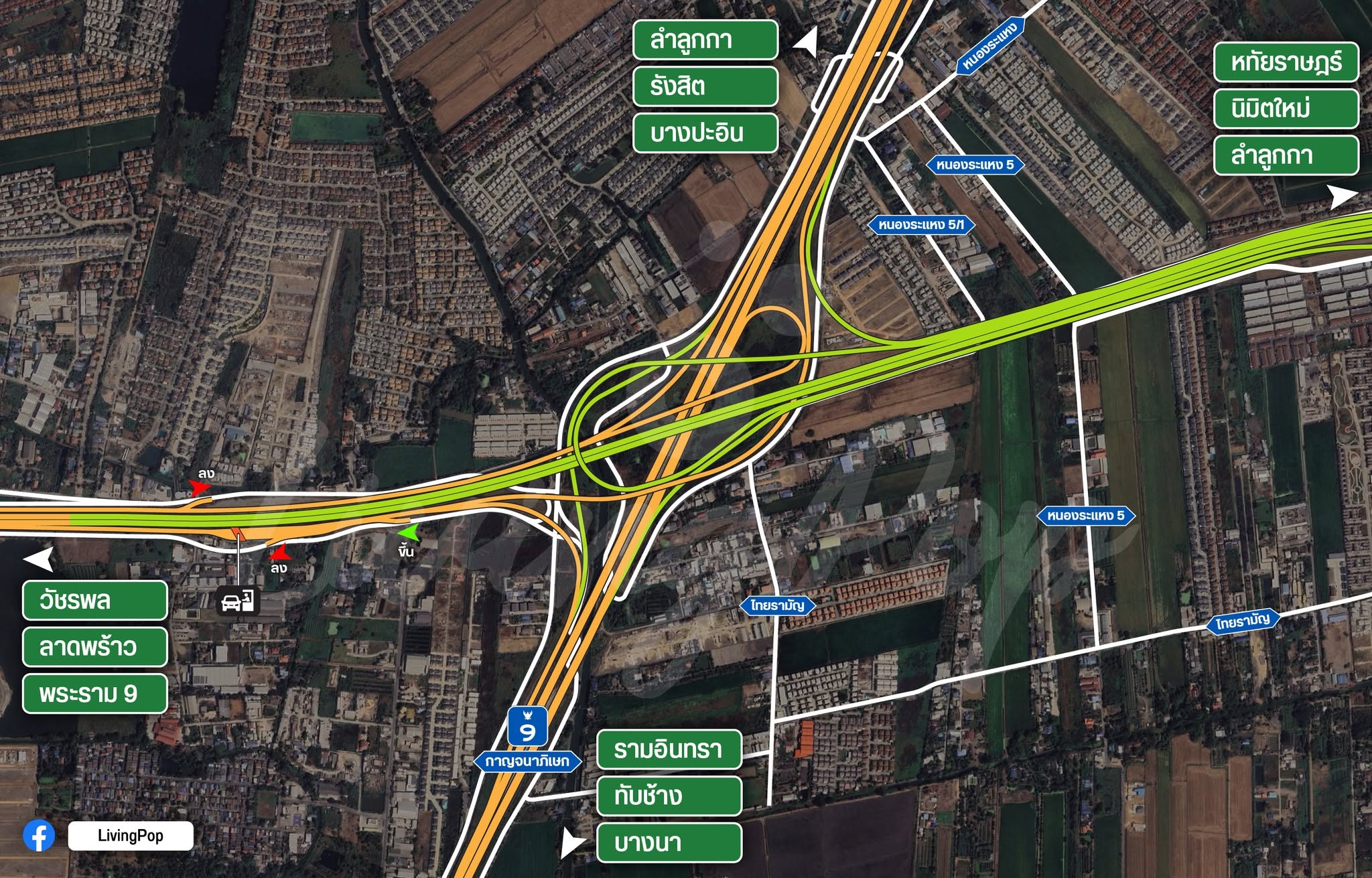 แผนภาพทางแยกต่างระดับจตุโชติ ทางเชื่อมทางด่วนส่วนต่อขยายกับวงแหวนกาญจนาภิเษก