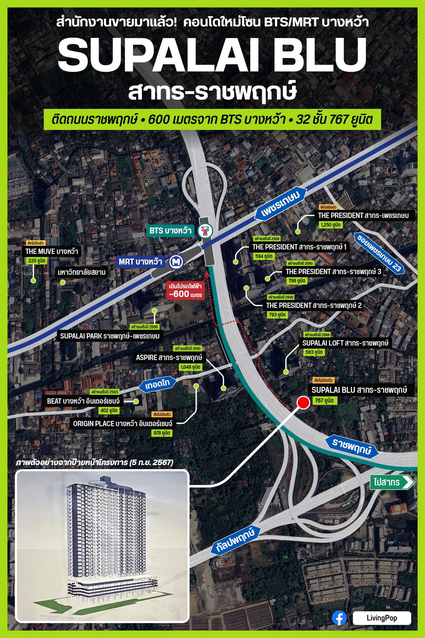 แผนที่ทำเล Supalai Blu สาทร-ราชพฤกษ์ ติดถนนราชพฤกษ์ ห่าง BTS/MRT บางหว้าประมาณ 600 เมตร