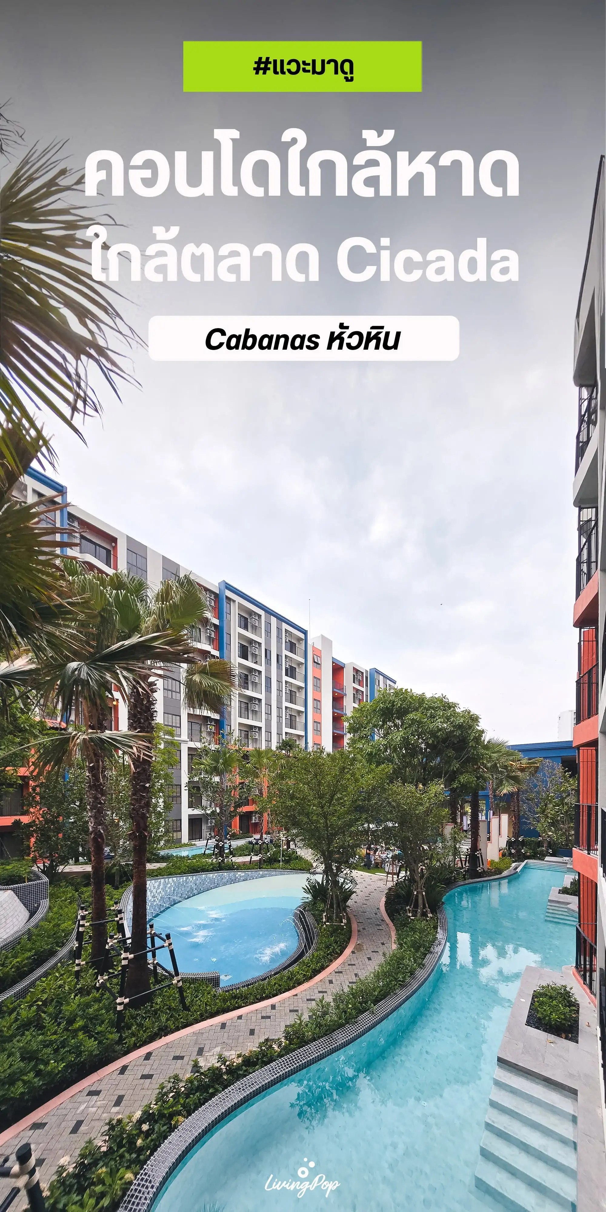 แวะมาดู Cabanas หัวหิน คอนโดใกล้หาด ใกล้ตลาด Cicada ภาพสระว่ายน้ำและอาคาร