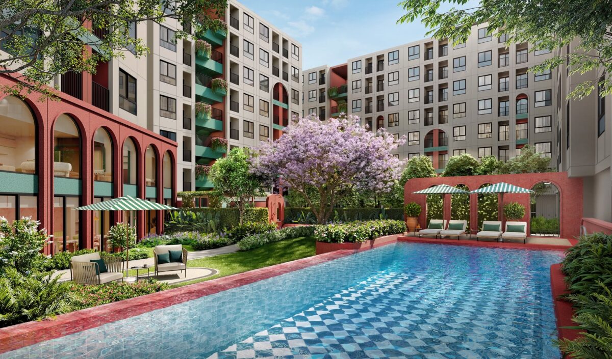 สระว่ายน้ำใจกลางโครงการ dcondo vite สไตล์รีสอร์ทเมดิเตอร์เรเนียน