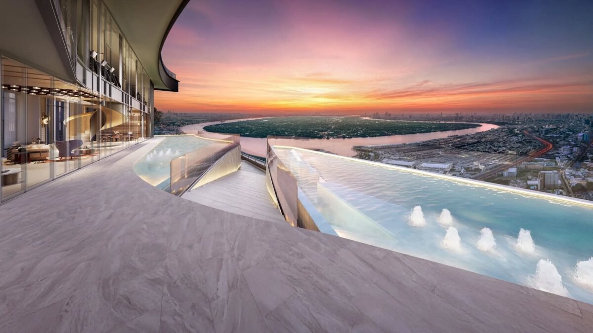 สระว่ายน้ำชั้น Rooftop ของ LIFE สุขุมวิท-พระราม 4 วิวโค้งน้ำบางกะเจ้า