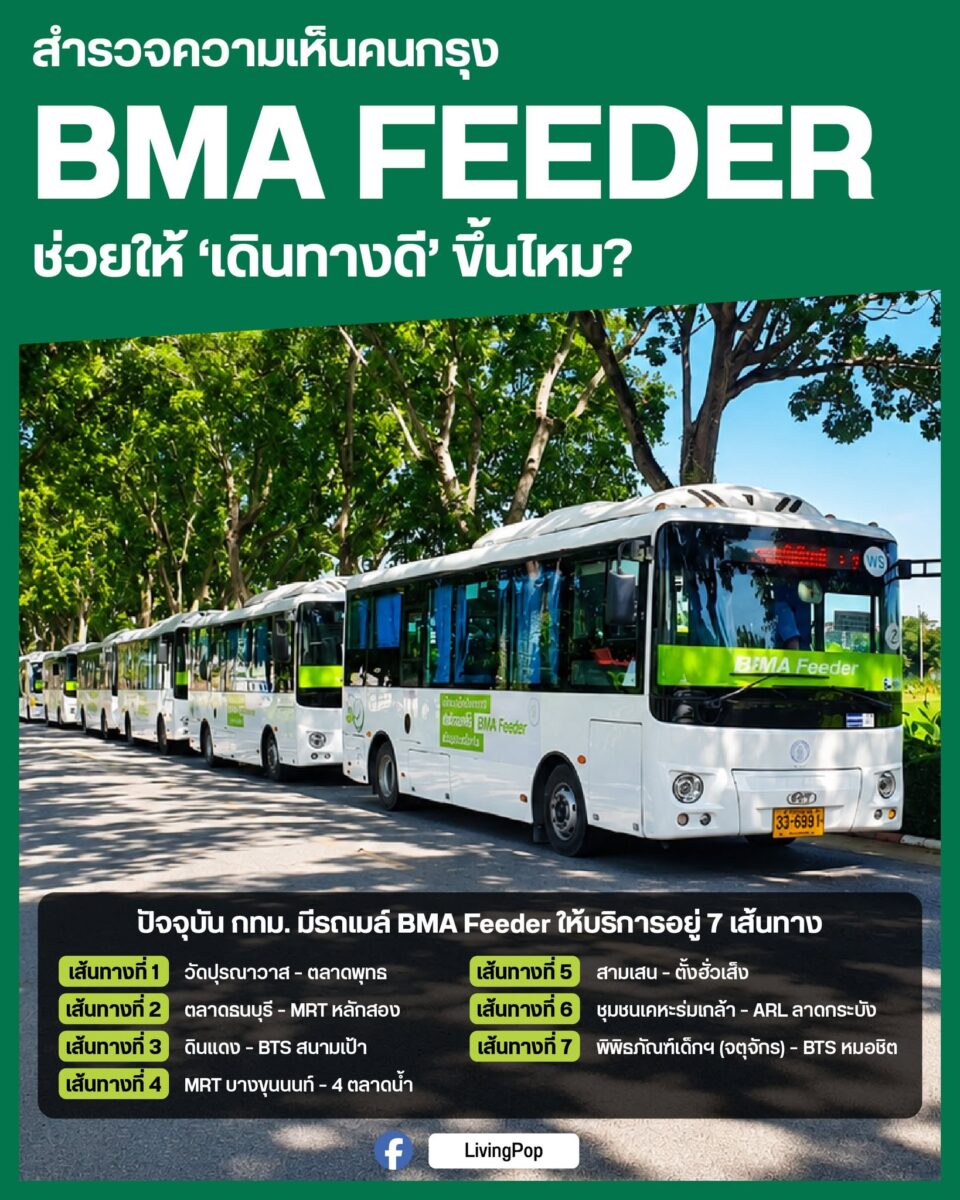 สำรวจความเห็นคนกรุง BMA Feeder ช่วยให้เดินทางดีขึ้นไหม? ปัจจุบัน กทม. มีรถเมล์ BMA Feeder ให้บริการอยู่ 7 เส้นทาง