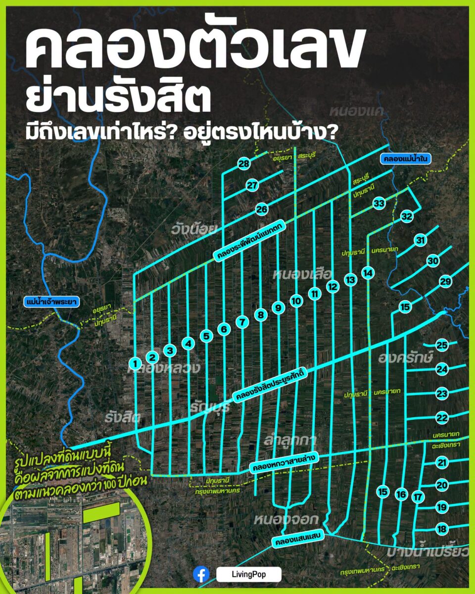 คลองตัวเลขย่านรังสิต มีถึงเลขเท่าไหร่? อยู่ตรงไหนบ้าง? แผนที่คลอง 1 ถึงคลอง 33 ทุ่งรังสิต