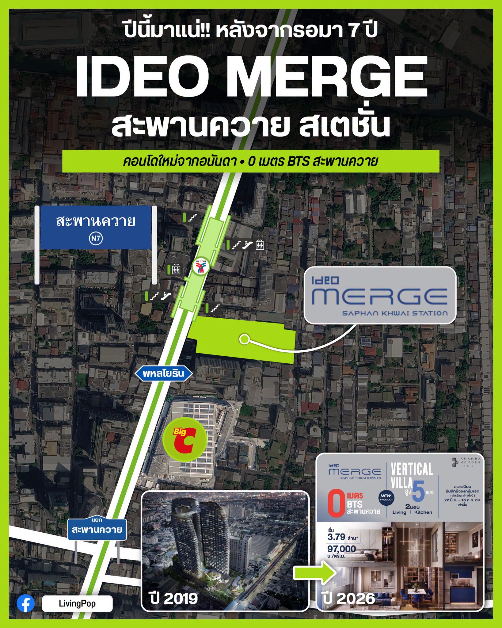 IDEO MERGE สะพานควาย สเตชั่น แผนที่ทำเลคอนโดใหม่จากอนันดา 0 เมตร BTS สะพานควาย ปีนี้มาแน่หลังจากรอมา 7 ปี