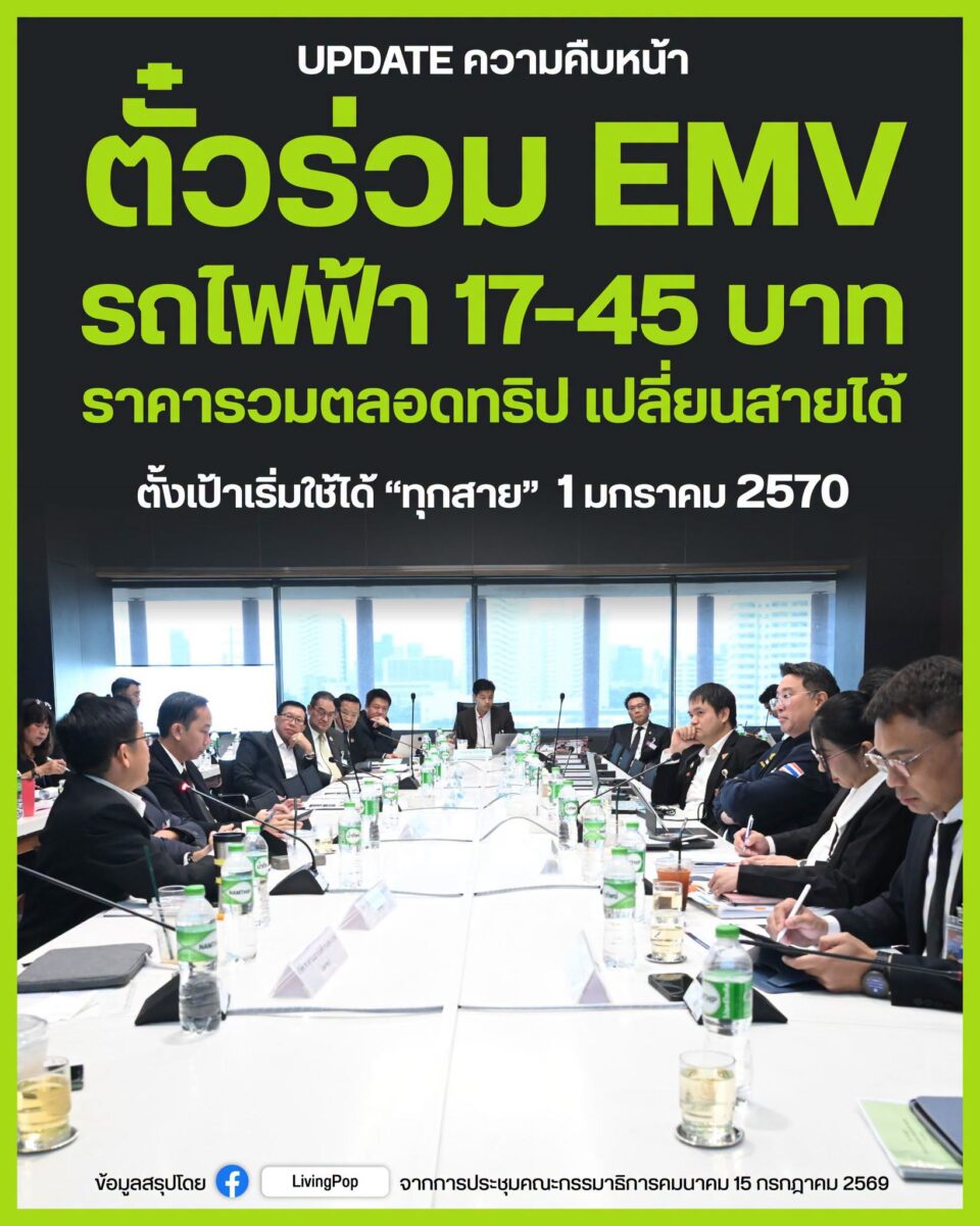 อัปเดตความคืบหน้าตั๋วร่วม EMV รถไฟฟ้า 17-45 บาท ราคารวมตลอดทริป เปลี่ยนสายได้ ตั้งเป้าเริ่มใช้ได้ทุกสาย 1 มกราคม 2570 ภาพการประชุมคณะกรรมาธิการการคมนาคม 15 กรกฎาคม 2569