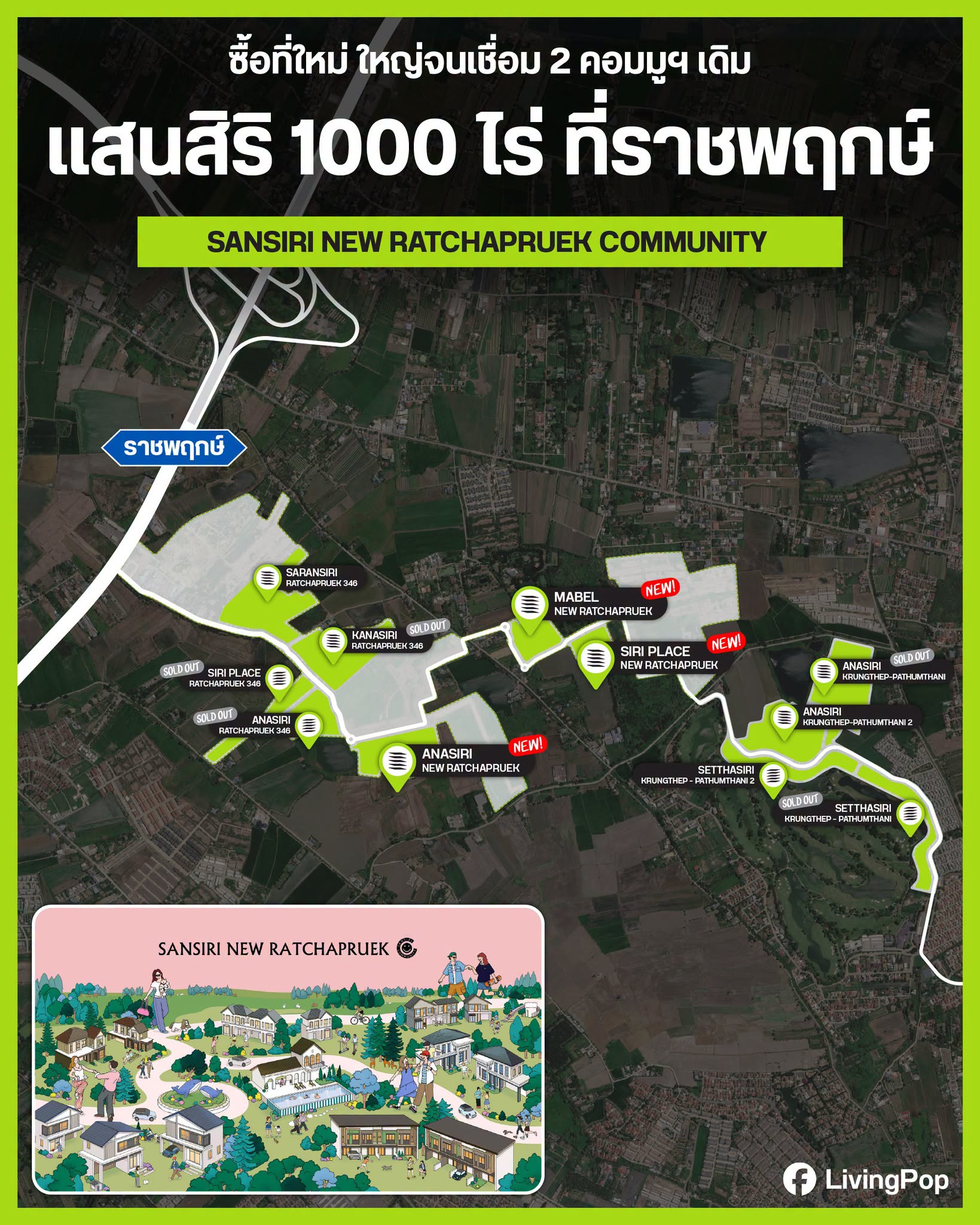แสนสิริ 1,000 ไร่ ราชพฤกษ์ Sansiri New Ratchapruek Community แผนที่ตำแหน่งโครงการ