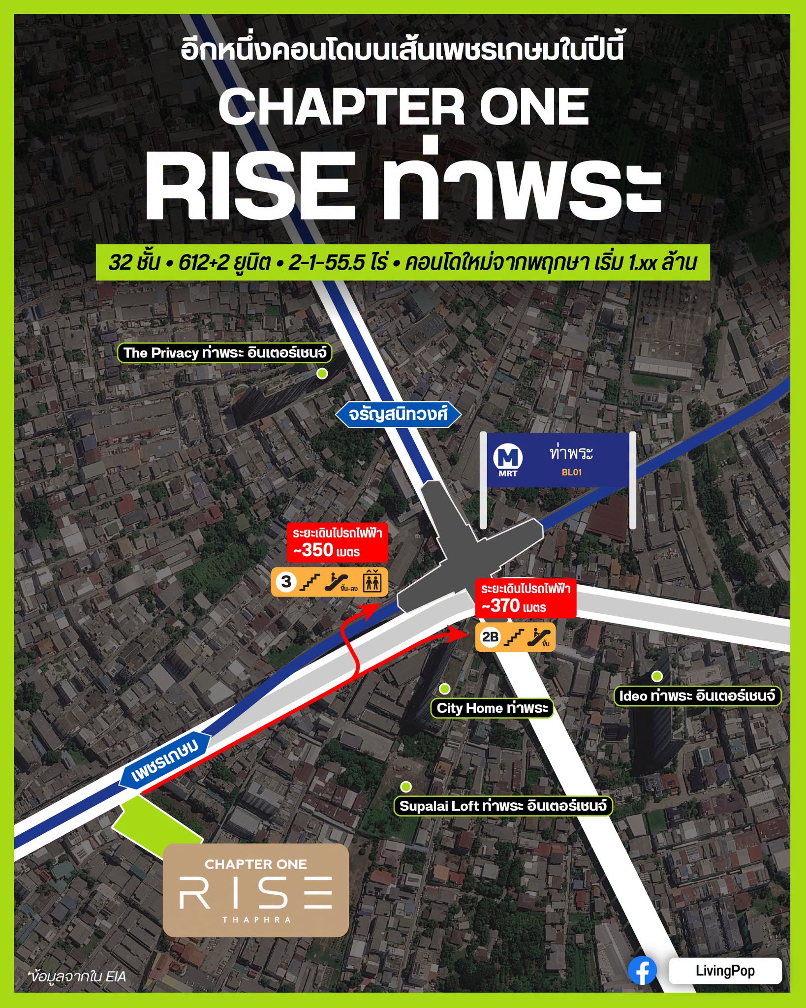 Chapter One Rise ท่าพระ คอนโดใหม่จากพฤกษา ใกล้ Interchange ท่าพระ ติดถนนเพชรเกษม เริ่ม 1.xx ล้าน