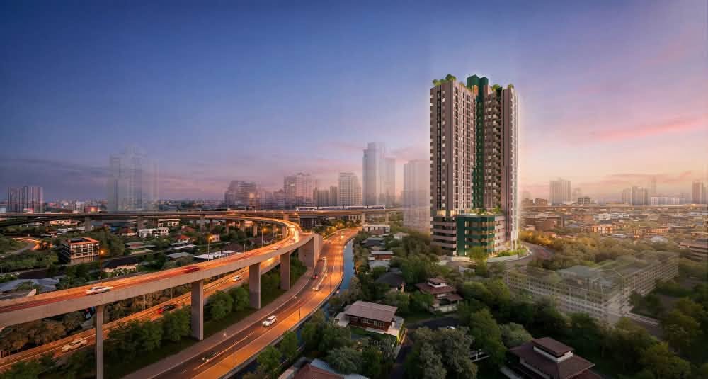 ASPIRE สาทร-ตากสิน พรีว่า ภาพจำลองอาคารและทางด่วนยามเย็น