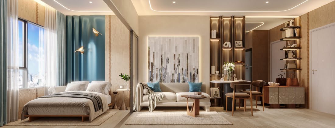 ASPIRE สาทร-ตากสิน พรีว่า ภาพจำลองห้อง 1 Bedroom Plus มุมกว้าง